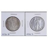 1936 D & 1936 S Cleaned Walking Liberty Half