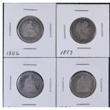 3 Seated Liberty & 1 Barber Quarters