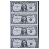 Four 1957 $1 Silver Certificates