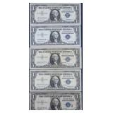 5 United States $1 Silver Certificates