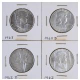 Four 1960's Benjamin Franklin Half Dollars