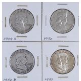 4 Benjamin Franklin Half Dollars