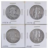 Four 1950's Benjamin Franklin Half Dollars