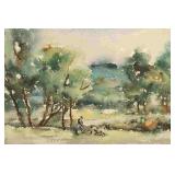 Paulina Everitt Figures in a Field Watercolor