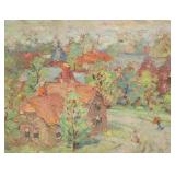 Paulina Everitt Village Scene Oil on Canvas