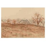 Paulina Everitt Conte Sketch of Fields & Barn