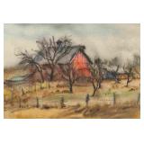 1939 Paulina Everitt Red Barn Watercolor