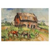 Paulina Everitt Horses and Barn Watercolor