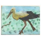 Stork Painting Watercolor(?) Illegibly Signed