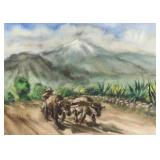 Paulina Everitt Farmer w/Oxen Mexico Watercolor
