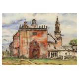 Paulina Everitt Church & Volcano Watercolor