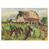 1941 Paulina Everitt Horses & Barn Watercolor