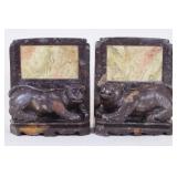 Carved Stone Guardian Lion Bookends