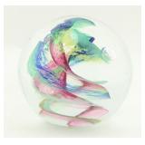 Signed Colorful Swirl Art Glass Paperweight