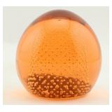Orange Bubble Art Glass Paperweight