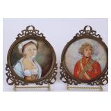 Pair Portrait Miniatures, Ornate Frames