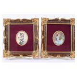Pair Signed Portrait Miniatures Lebrun/Hamilton