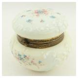 White Glass w/ Pink & Blue Floral Decoration