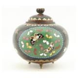 Cloisonne Lidded Tripod Vessel w/ Butterflies
