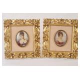 Pair Painted Portrait Miniatures in Gilt Frames