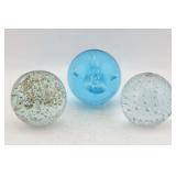 3 Art Glass Bubble Paperweights