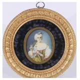 Signed Miniature Portrait - Woman Holding Fan