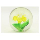 Yellow Flower Art Glass Paperweight