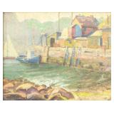 Witton (?) Harbor Scene Oil on Canvas Board