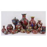 Large Red Chinese Cloisonne Enamel Group