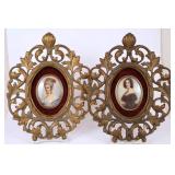 Pair Signed Ornate Portrait Miniatures