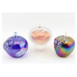 3 Art Glass Paperweights. Apple Shaped