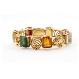 18k Gold Multi Gemstone Link Bracelet