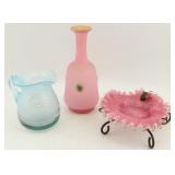 3pc Pink and Blue Glass Group