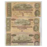 3 Confederate States Notes $5, $10, $20
