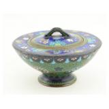 Green & Blue Cloisonne Covered Pedestal Box