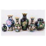 Black Chinese Cloisonne Vases and Jar