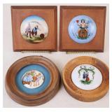 Four Framed Painted Porcelain Lids