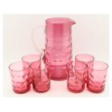 Pink Coin-Dot Glass Pitcher Set