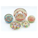5 Millefiori Paperweights