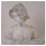 Marble Bust of Woman in Wide-Brimmed Hat