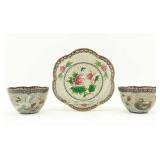 Plique-ï¿½-jour Enamel Crane Bowls and Plate