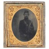 Bearded Soldier w/ Long-Gun & Bayonet Tintype