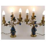 Pair of French Blue Floral Tole Lamps