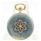 18K Gold Swiss Blue Enamel Pendant Watch