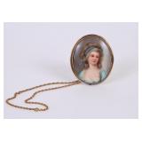 Signed Portrait Miniature Pendant Brooch