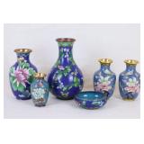 Blue Cloisonne Vases and Bowl, Group of 6