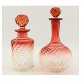 Two Baccarat Pink Cranberry Glass Decanters