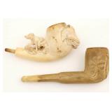 2 Carved Figural Smoking Pipes - Meerschaum
