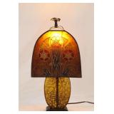 Art Nouveau Amber Glass & Mica Shade Lamp
