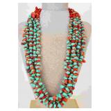 Turquoise & Coral Multistrand Beaded Necklace